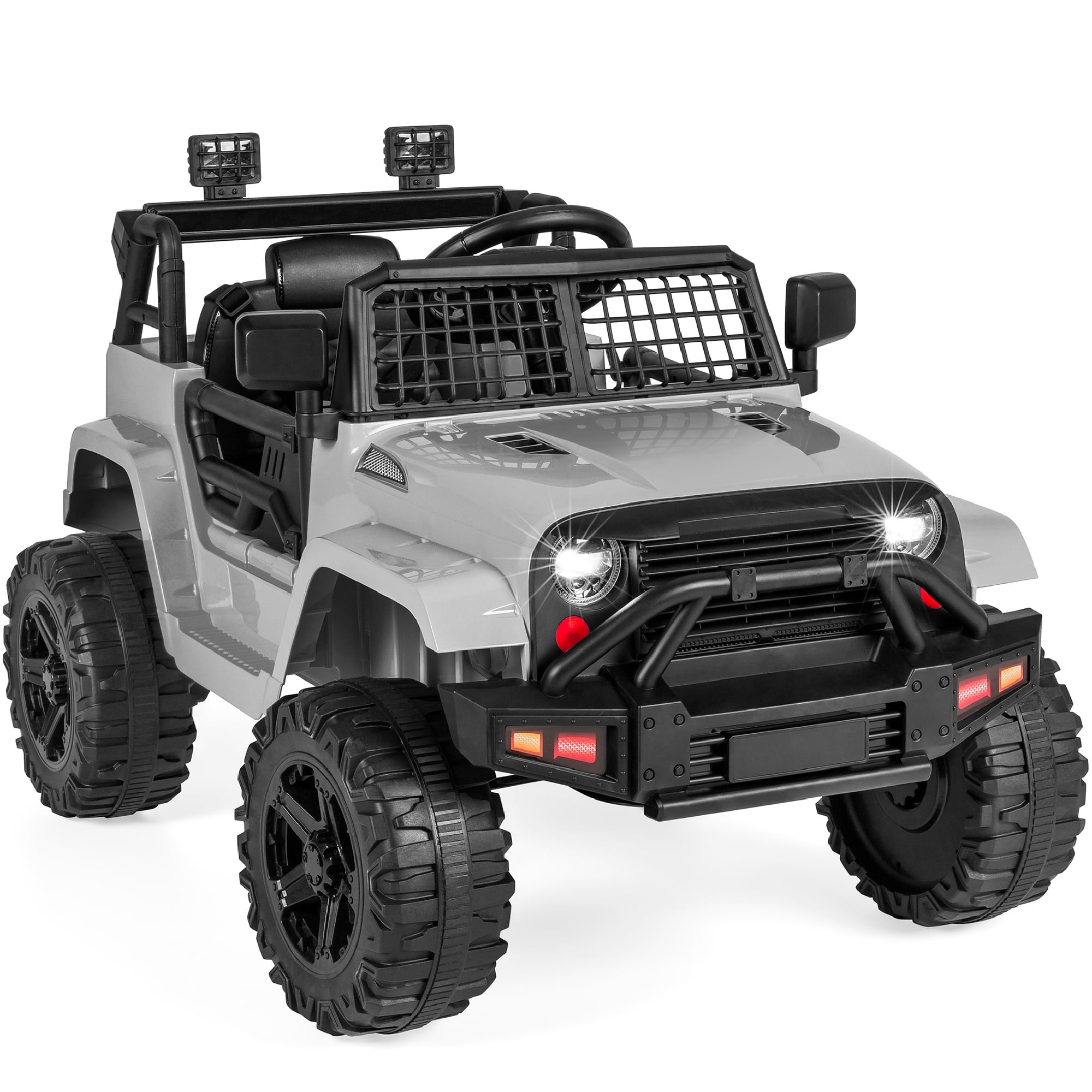 Best Choice Products 12V Kids Ride On Truck Car w/ Parent Remote Control, Spring Suspension, LED Lights - Light Gray