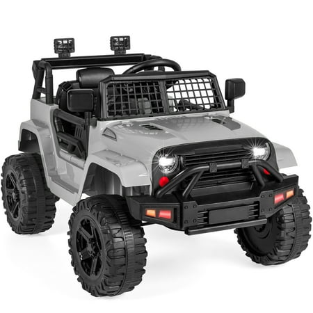 Best Choice Products 12V Kids Ride On Truck Car w/ Parent Remote Control, Spring Suspension, LED Lights - Light Gray