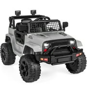Best Choice Products 12V Kids Ride On Truck Car w/ Parent Remote Control, Spring Suspension, LED Lights - Light Gray