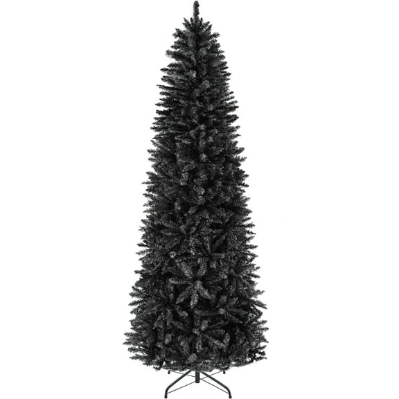 Best Choice Products 12ft Black Artificial Holiday Christmas Pencil Tree w/ 1,800 Tips, Metal Base