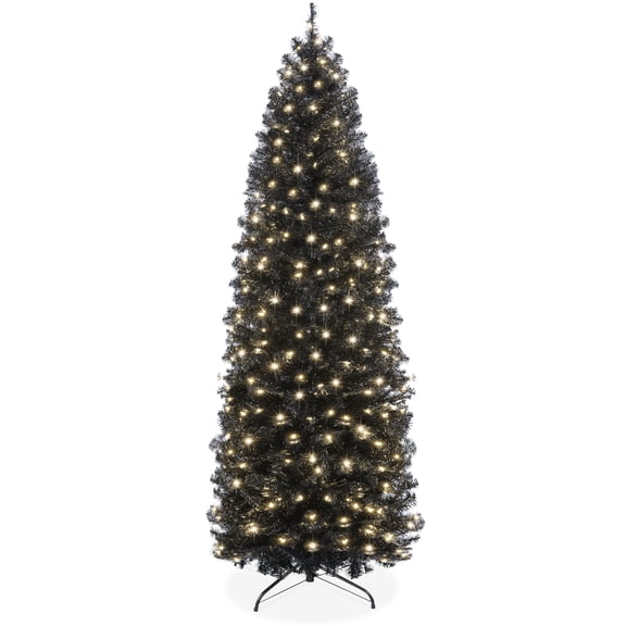 Best Choice Products 12ft Pre-Lit Black Artificial Christmas Tree, Holiday Pencil Tree w/ 900 Incandescent Lights, Base