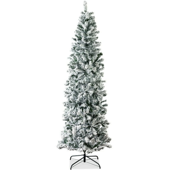 Best Choice Products 12ft Snow Flocked Artificial Pencil Christmas Tree Holiday Decoration w/ Metal Stand