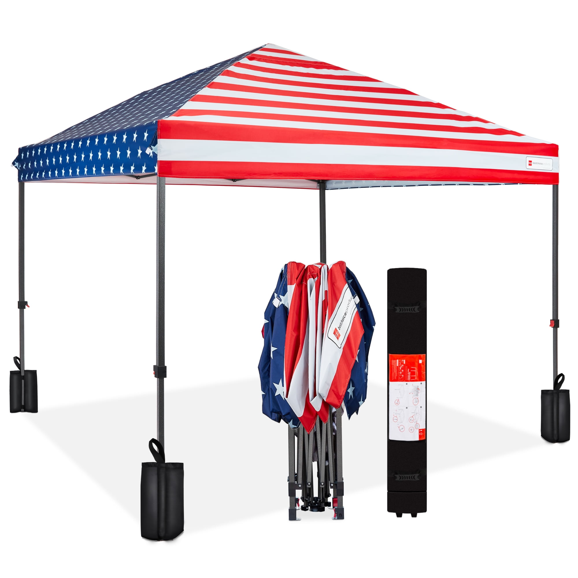 Best Choice 12x12ft Outdoor Instant Pop Up Canopy - Easy Setup, Wheeled Case, 4 Weight Bags - American Flag