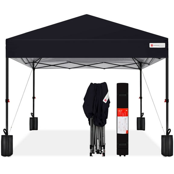 Best Choice Products 12x12ft Easy Setup Pop Up Canopy w/ 1-Button Setup, Wheeled Case, 4 Weight Bags - Black