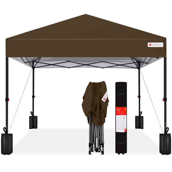 Best Choice Products 12x12ft Easy Setup Pop Up Canopy w/ 1-Button Setup, Wheeled Case, 4 Weight Bags - Brown