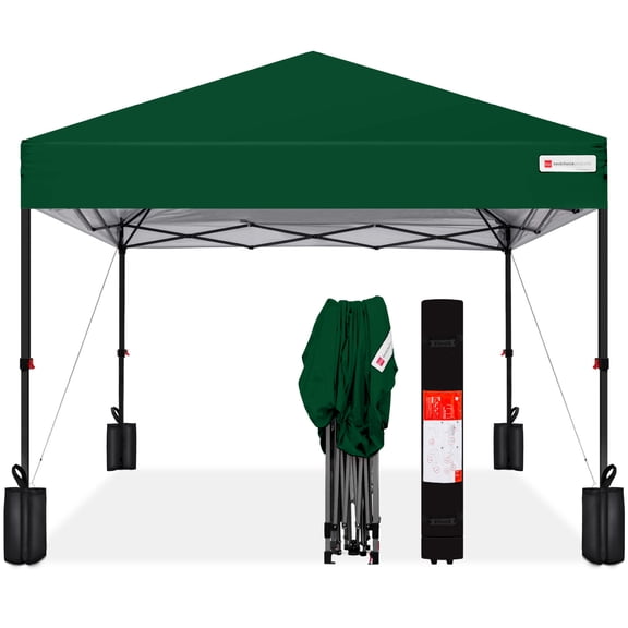 Best Choice Products 12x12ft Easy Setup Pop Up Canopy w/ 1-Button Setup, Wheeled Case, 4 Weight Bags - Forest Green