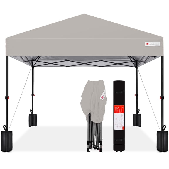 Best Choice Products 12x12ft Easy Setup Pop Up Canopy w/ 1-Button Setup, Wheeled Case, 4 Weight Bags - Light Gray