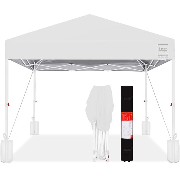 Best Choice Products 12x12ft Easy Setup Pop Up Canopy w/ 1-Button Setup, Wheeled Case, 4 Weight Bags - White/White