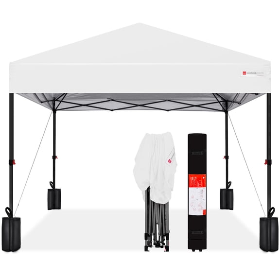 Best Choice Products 12x12ft Easy Setup Pop Up Canopy w/ 1-Button Setup, Wheeled Case, 4 Weight Bags - White