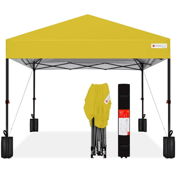 Best Choice Products 12x12ft Easy Setup Pop Up Canopy w/ 1-Button Setup, Wheeled Case, 4 Weight Bags - Yellow