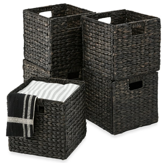 Best Choice Products 12x12in Hyacinth Baskets, Set of 5 Multipurpose Collapsible Organizers w/ Inserts - Black