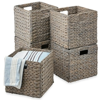 Grey Round Woven Storage Baskets with Lid- 4 Pc.