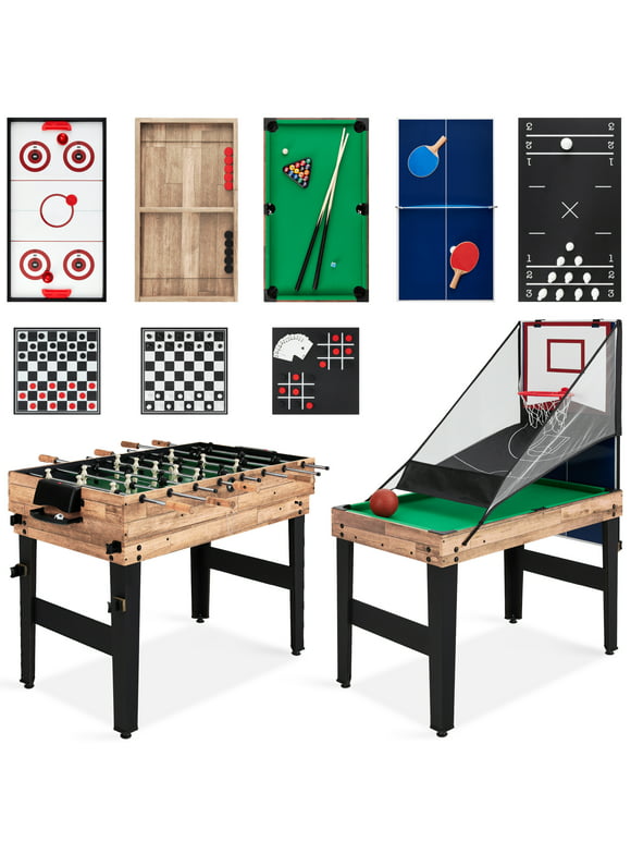 Best Choice Products 13-in-1 Combo Game Table Set w/ Ping Pong, Foosball, Basketball, Hockey, Archery - Natural