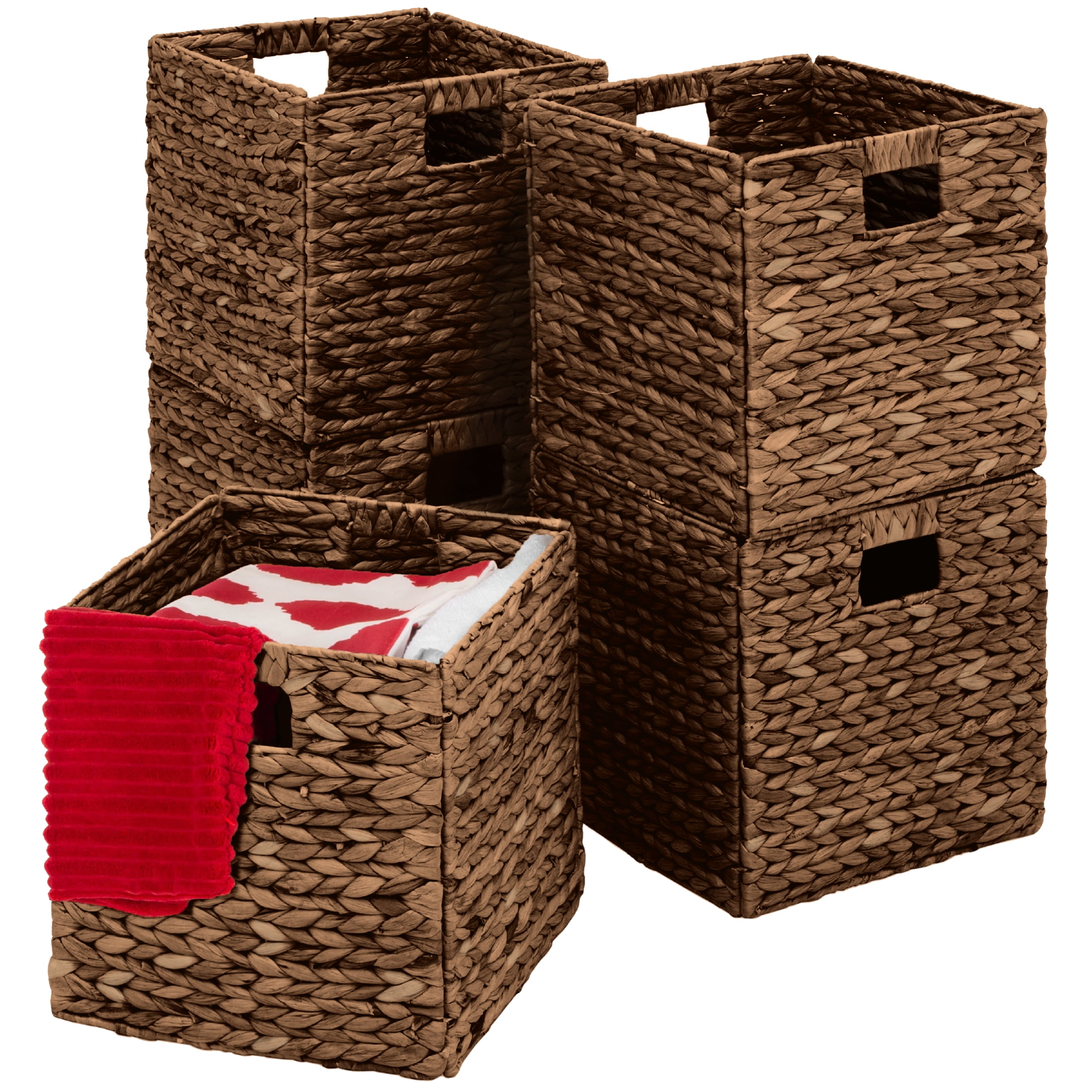  Kishome Rattan Storage Baskets for Shelves, Rectangle Small  Baskets for Organizing, Wood Woven Storage Baskets with Handles, Decorative  Basket for Books Shelves, Laundry Room, Brown, Set of 2 : Home 