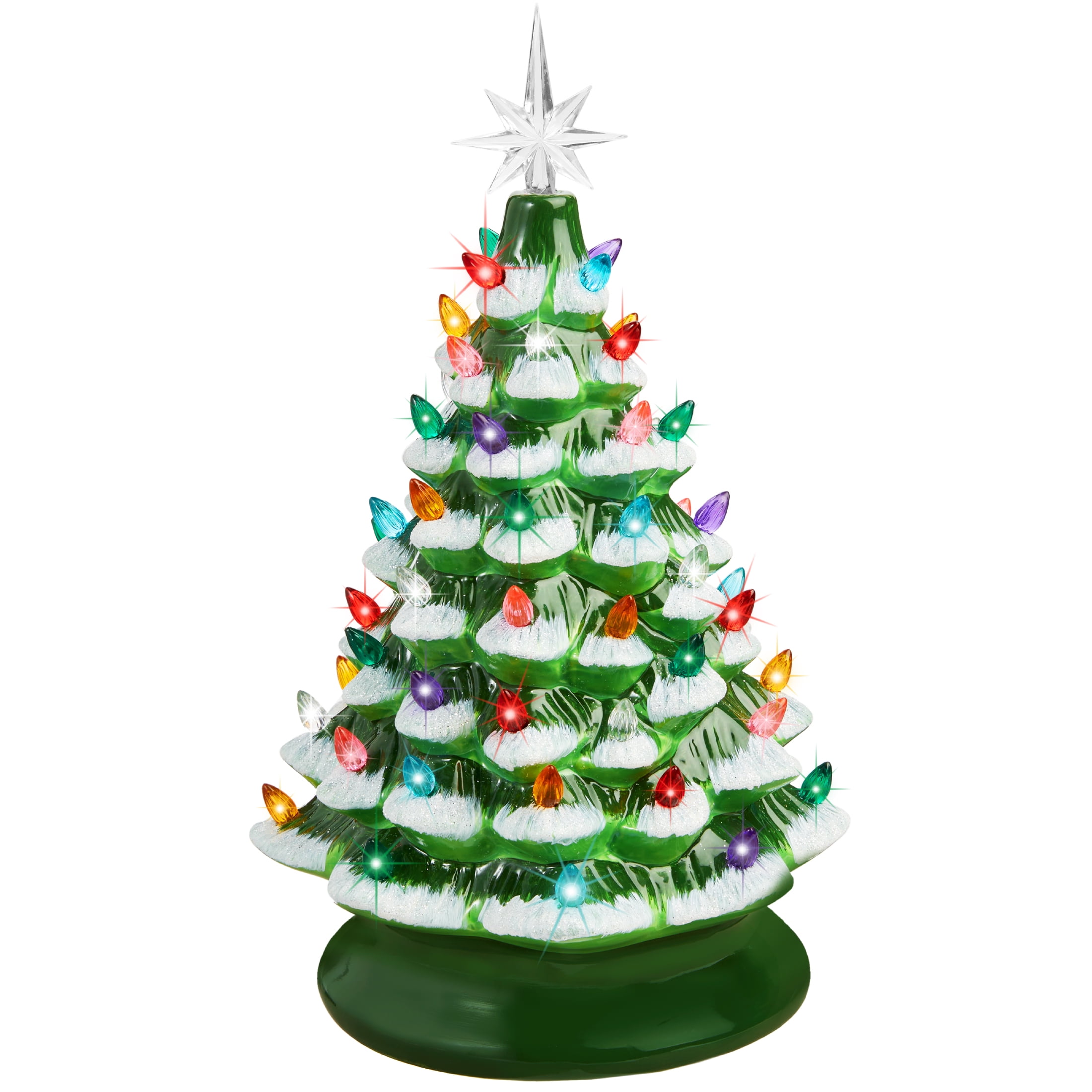 15in Frosted Ceramic Christmas Tree with Multicolor Lights