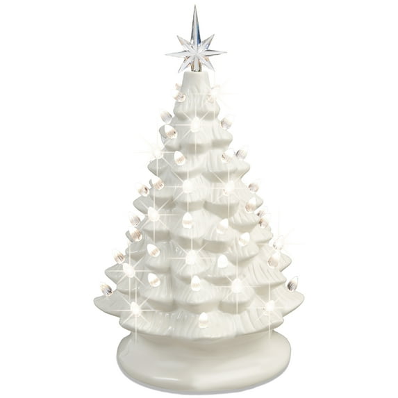 Best Choice Products 15in Ceramic Christmas Tree, Pre-lit Hand-Painted Holiday Decor w/ 64 Lights - White w/ Warm White Bulbs