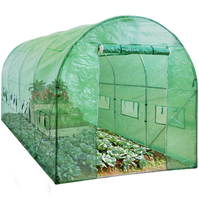Best Choice Products 15x7x7ft Walk-In Greenhouse Tunnel, Garden Accessory Tent w/ 8 Roll-Up Windows, Zippered Door