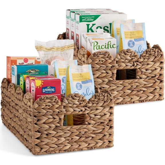 Best Choice Products 16x12 Scalloped Shelf Baskets, Woven Storage Bins, 2 Pack - Chestnut