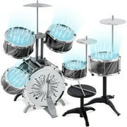 Best Choice Products 18-Piece Kids Beginner Drum Kit, Musical Instrument Toy Drum Set w/ LED Lights, Drumsticks - Black