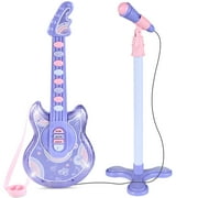Best Choice Products 19in Kids Flash Guitar, Pretend Play Musical Instrument Toy for Toddlers w/ Mic, Stand - Purple