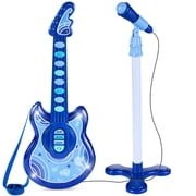 Best Choice Products 19in Kids Flash Guitar, Pretend Play Musical Instrument Toy for Toddlers w/ Mic, Stand - Blue