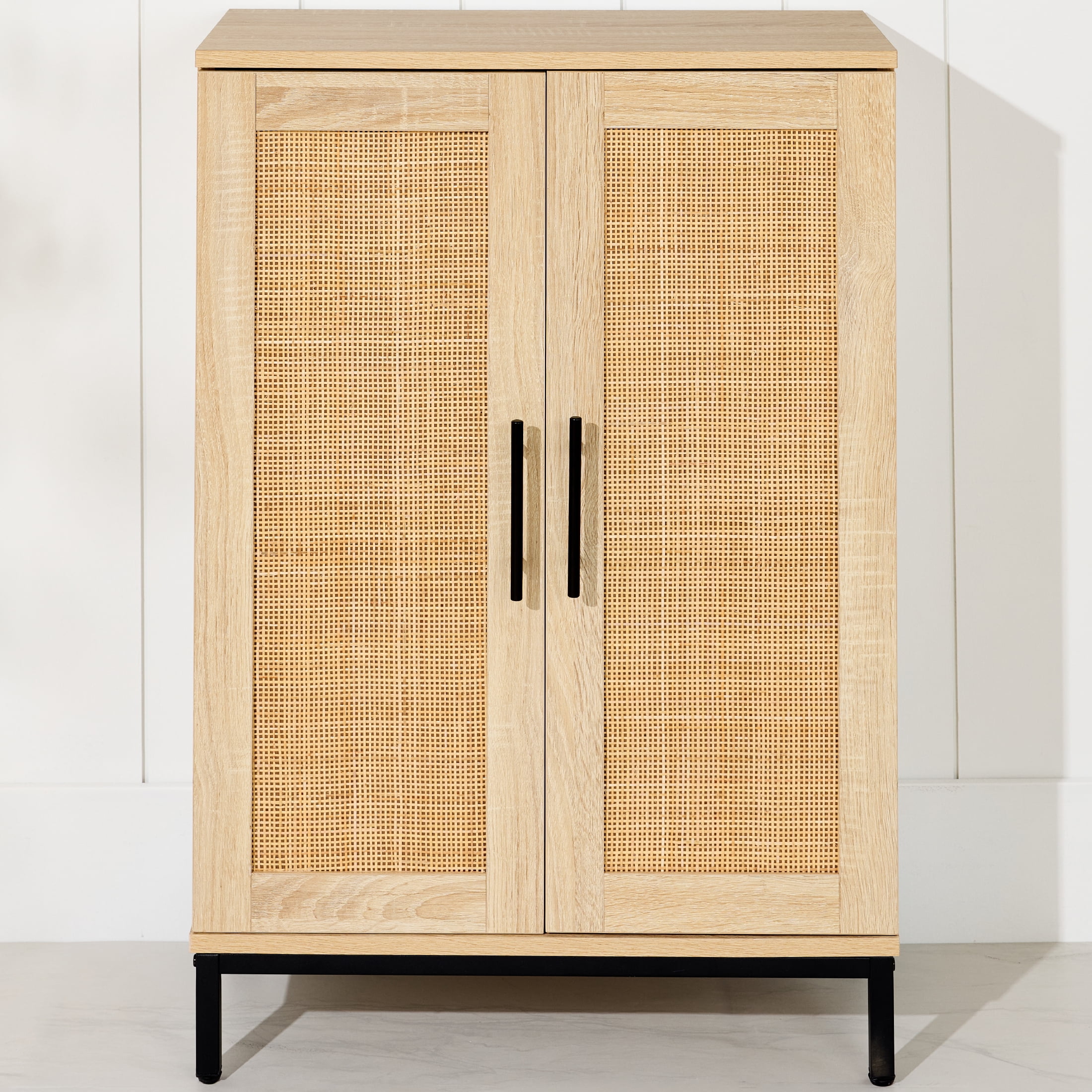 Best Choice Products 2-Door Natural Rattan 34 x 24in Storage Cabinet for Bathroom, Living, Dining w/ Adjustable Shelves