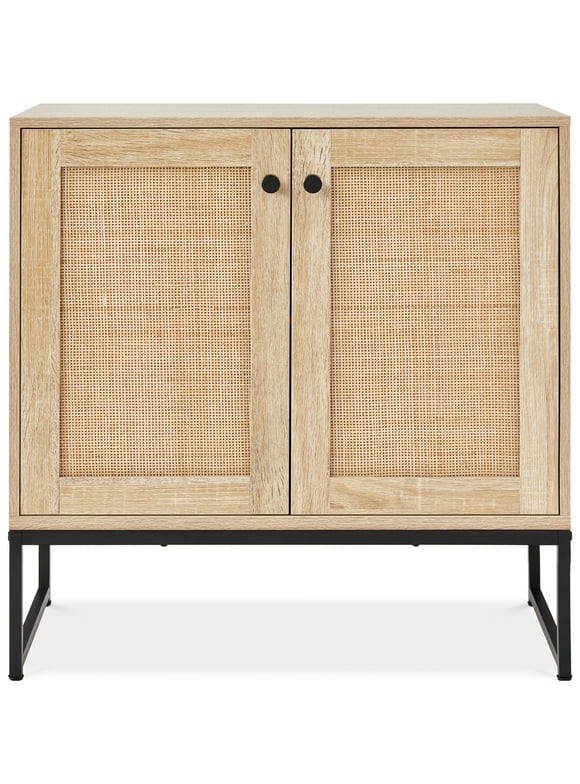 Best Choice Products 2-Door Rattan Storage Cabinet, Accent Furniture, Cupboard w/ Non-Scratch Foot Pads - Natural