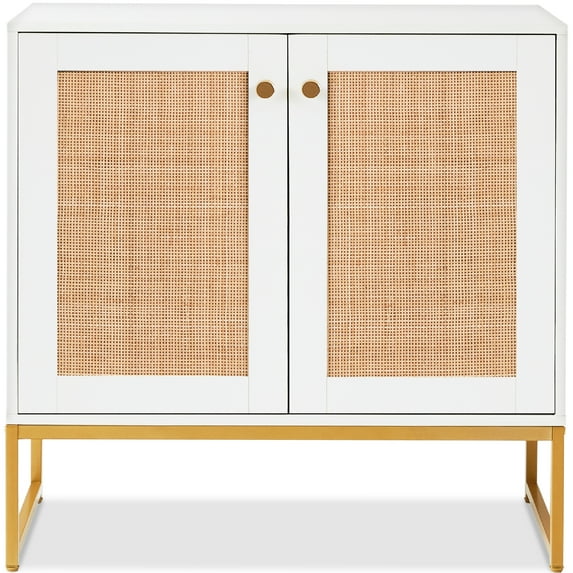 Best Choice Products 2-Door Rattan Storage Cabinet, Accent Furniture, Cupboard w/ Non-Scratch Foot Pads - White