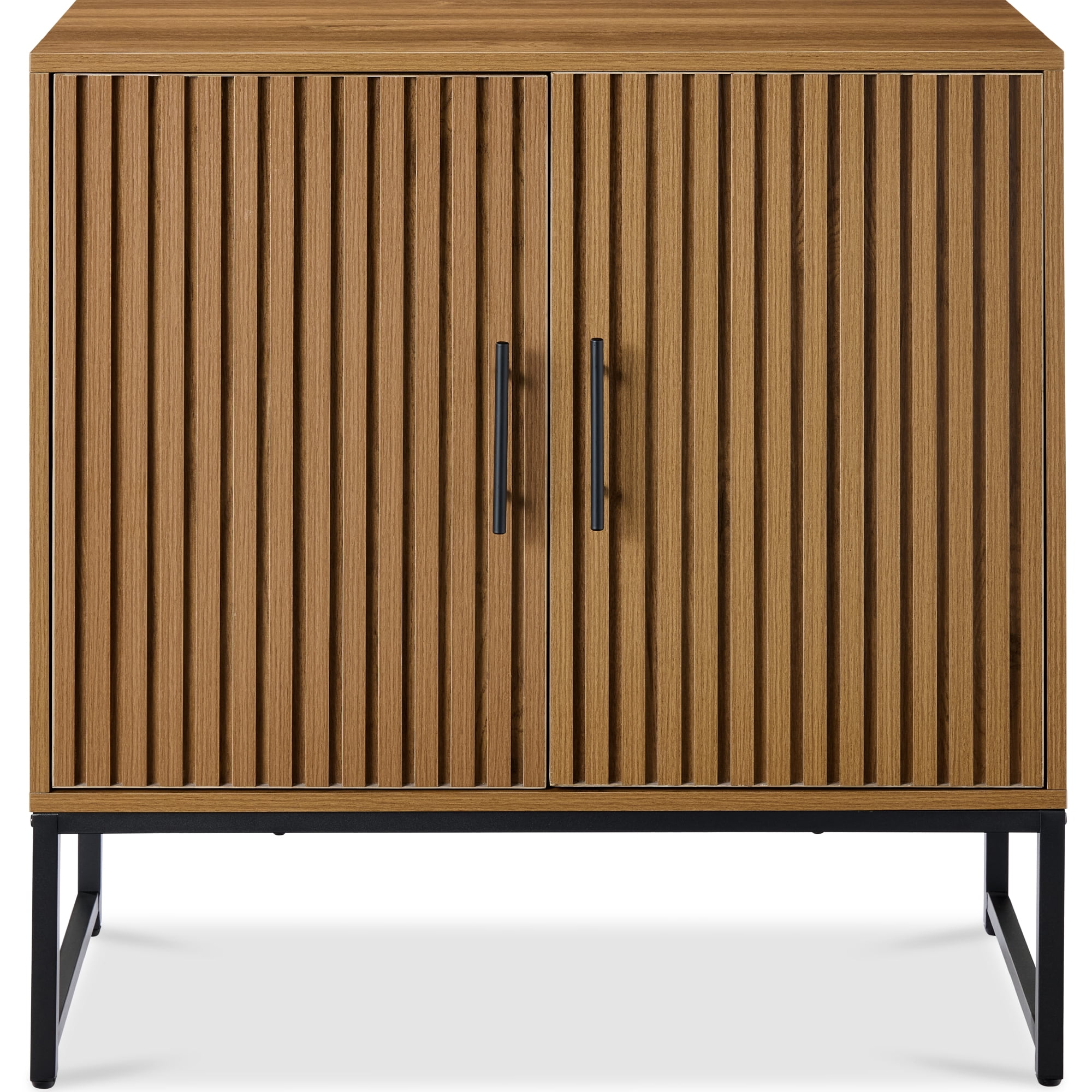 Best Choice Products 2-Door Slatted   Storage Cabinet, Accent Furniture w/ Non-Scratch Foot Pads - Brown