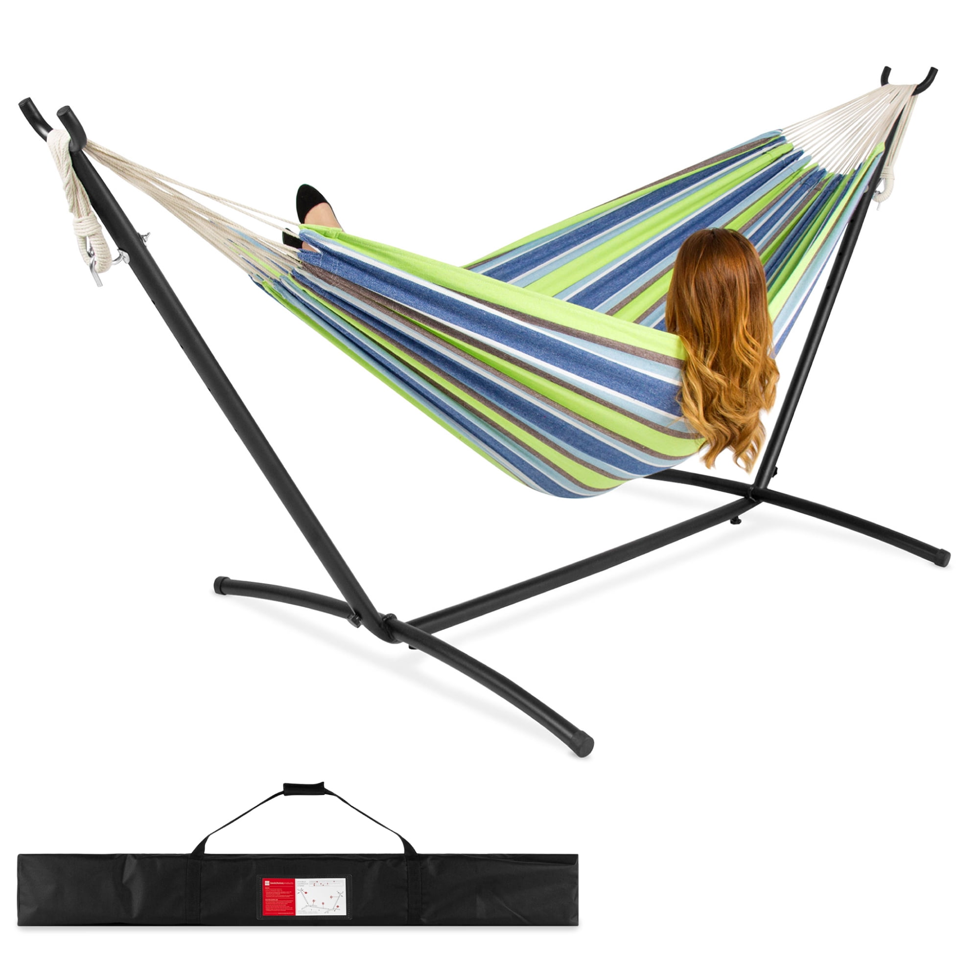 Best Choice Products 2Person BrazilianStyle Cotton Double Hammock with Stand Set w/ Carrying