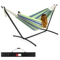 thumbnail image 1 of Best Choice Products 2-Person Brazilian-Style Cotton Double Hammock with Stand Set w/ Carrying Bag - Blue/Green Stripes, 1 of 7