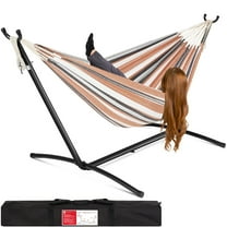Best Choice Products 2-Person Brazilian-Style Cotton Double Hammock with Stand Set w/ Carrying Bag - Desert Stripes