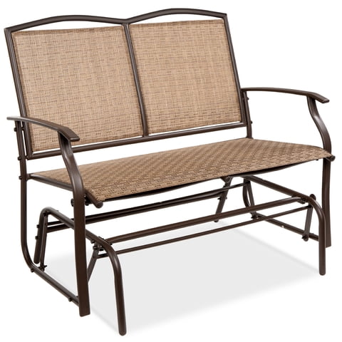 Best Choice Products 2-Person Outdoor Swing Glider, Steel Patio Loveseat, Bench Rocker w/ Armrests - Brown