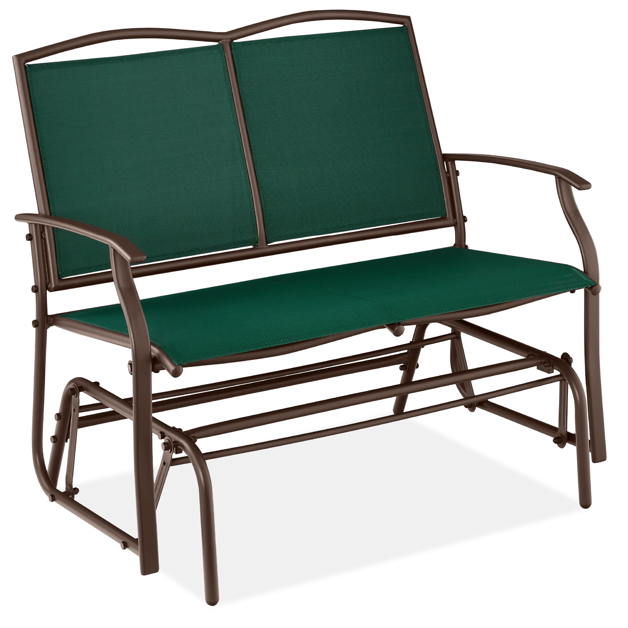 Forest Green and Brown Metal Outdoor Glider Loveseat