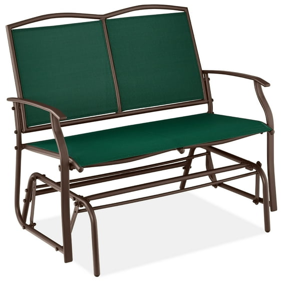 Best Choice Products 2-Person Outdoor Swing Glider, Steel Patio Loveseat, Bench Rocker w/ Armrests - Forest Green/Brown