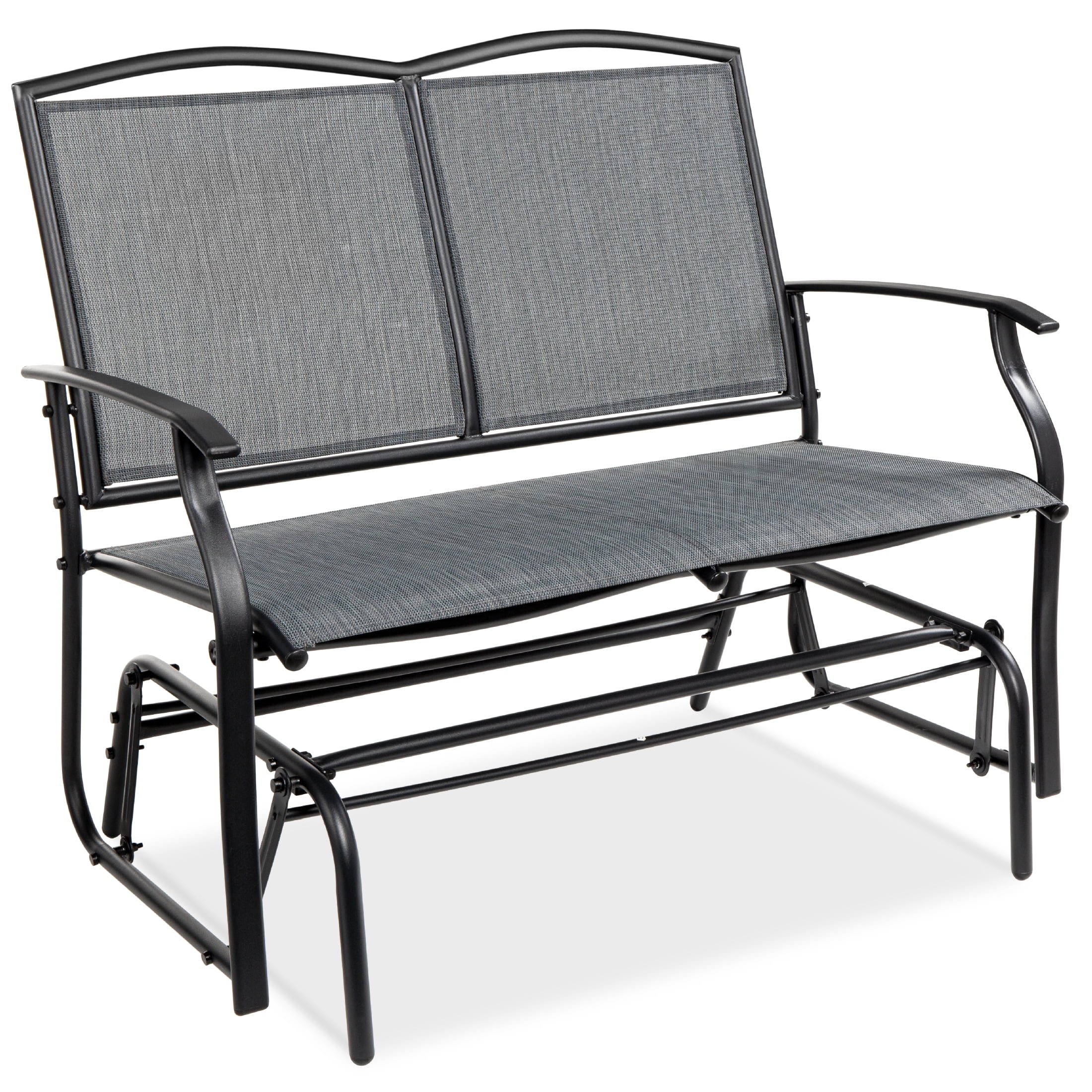 Gray Steel Outdoor Loveseat Glider with Textilene Fabric