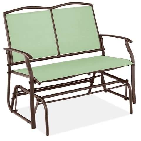 Best Choice Products 2-Person Outdoor Swing Glider, Steel Patio Loveseat, Bench Rocker w/ Armrests - Sage Green/Brown