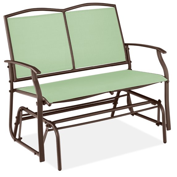 Best Choice Products 2-Person Outdoor Swing Glider, Steel Patio Loveseat, Bench Rocker w/ Armrests - Sage Green/Brown