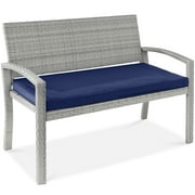 Best Choice Products 2-Person Outdoor Wicker Bench Garden Patio Porch Furniture w/ 700lb Capacity - Gray/Navy