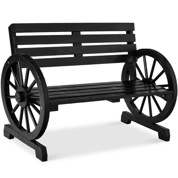 Best Choice Products 2-Person Wooden Wagon Wheel Bench for Patio, Garden, Outdoor Lounging w/ Rustic Design - Black