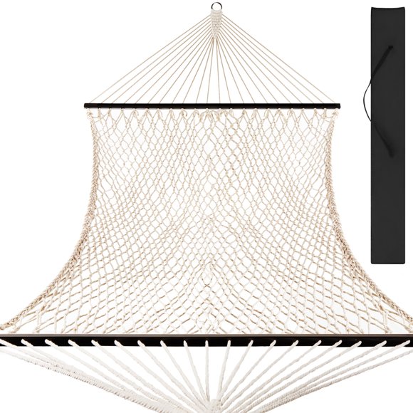 Best Choice Products 2-Person Woven Cotton Rope Double Hammock for Backyard w/ Spreader Bars, Carrying Case