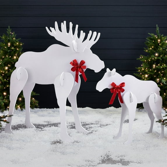 Best Choice Products 2-Piece 58in Moose Family Silhouette Set, Outdoor Christmas Yard Decor w/ Ground Stakes - White