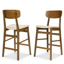 Best Choice Products 2-Piece Farmhouse Counter Height Bar Stool Set w/ Cushioned Seat, Wooden Backrest  Walnut/Cream