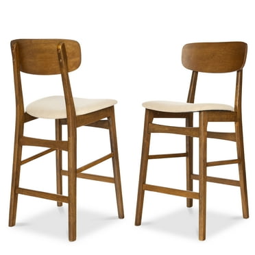 Best Choice Products 2-Piece Farmhouse Counter Height Bar Stool Set w/ Cushioned Seat, Wooden Backrest  Walnut/Cream