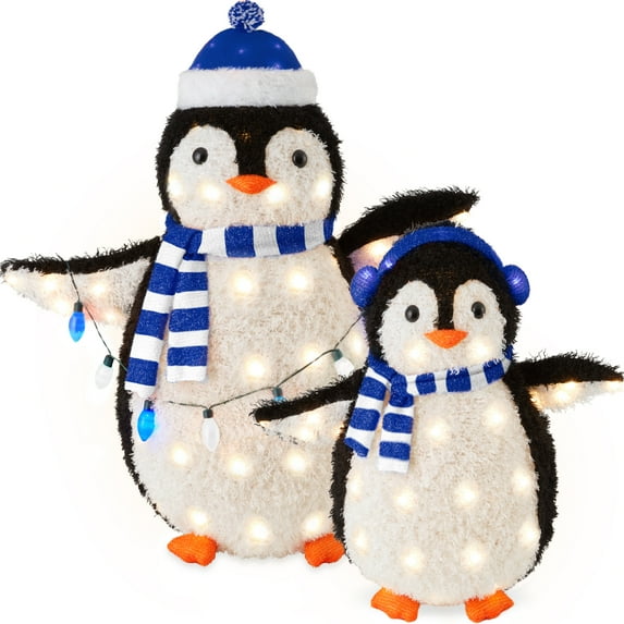 Best Choice Products 2-Piece Lighted 3ft Pop-Up Penguin Family Outdoor Christmas Decoration w/ 150 LED Lights - Blue