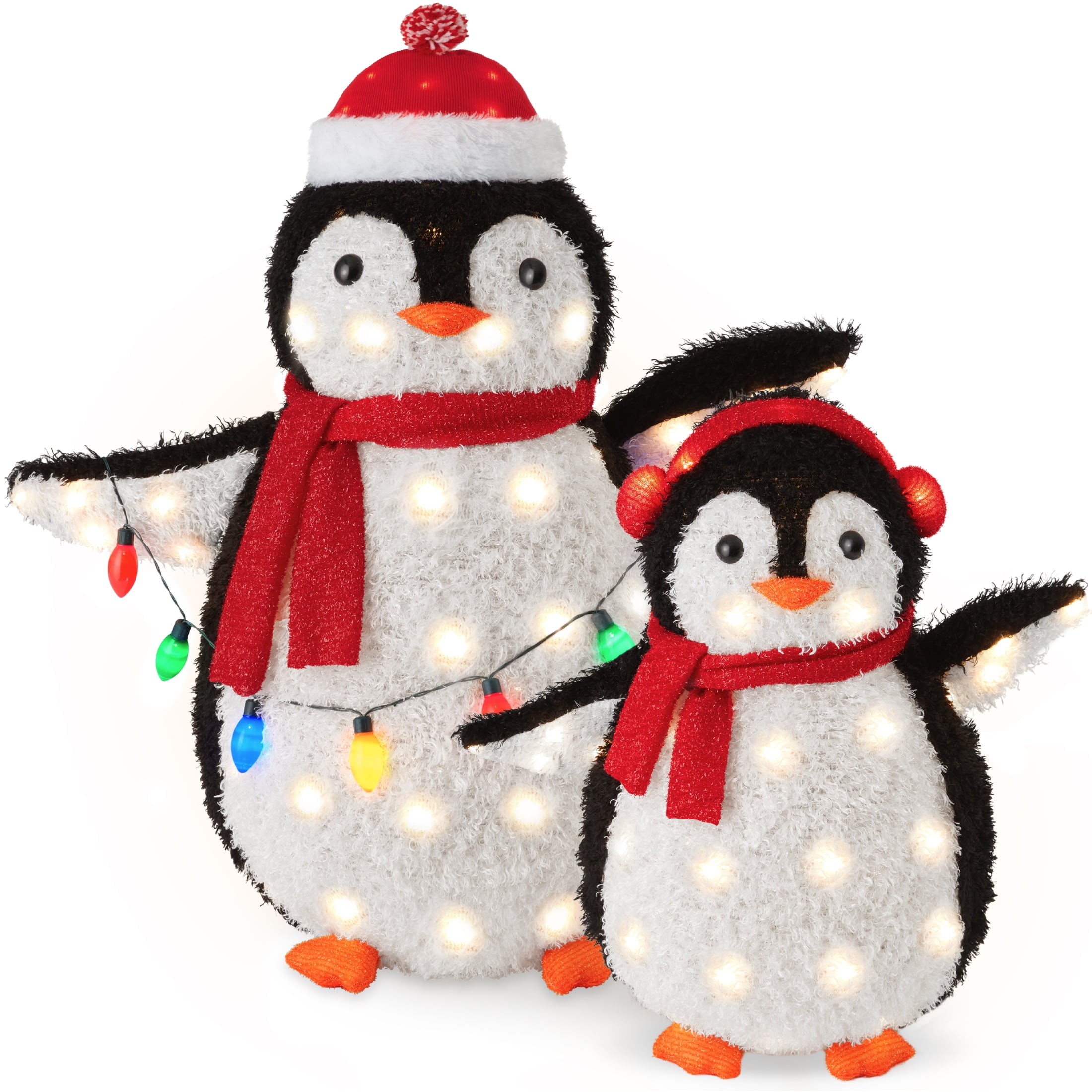 Lighted 3ft Pop-Up Penguin Family with Red Accessories