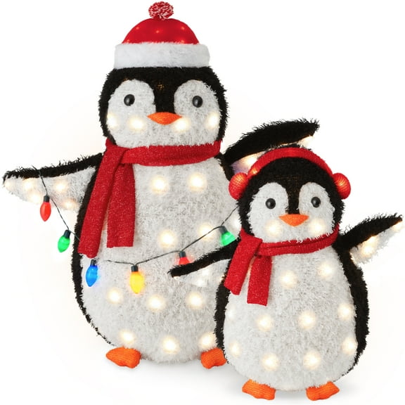 Best Choice Products 2-Piece Lighted 3ft Pop-Up Penguin Family Outdoor Christmas Decoration w/ 150 LED Lights - Red