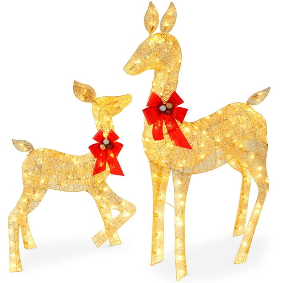 Best Choice Products 2-Piece Lighted Christmas Deer Set Outdoor Yard Decoration with 210 LED Lights, Stakes - Gold