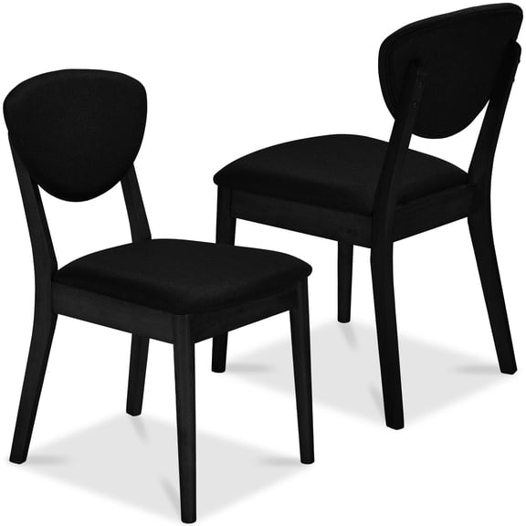 Best Choice Products 2-Piece Mid-Century Modern Wood & Upholstered Dining Chair Set - Black / Black