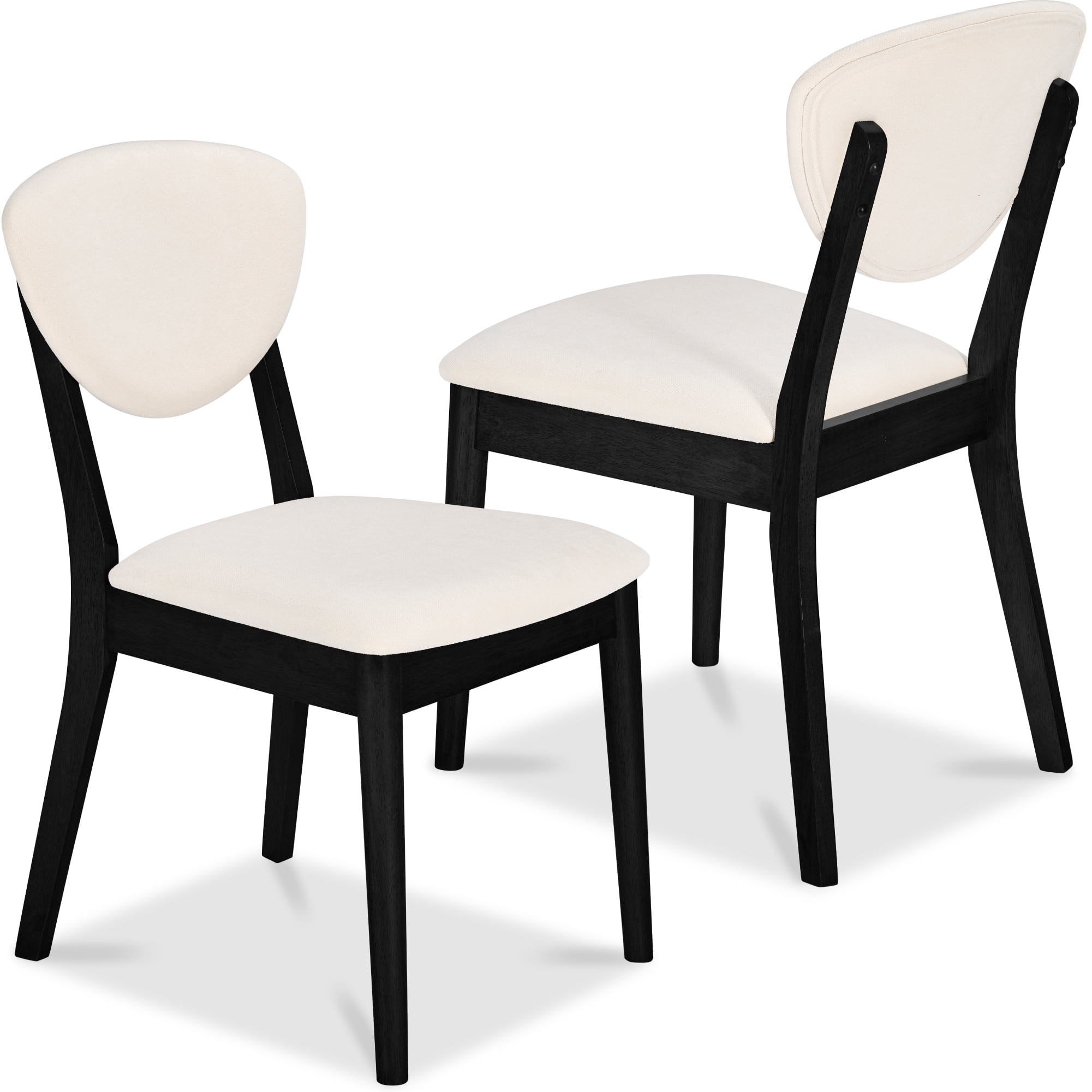 Best Choice Products 2-Piece Mid-Century Modern Wood & Upholstered Dining Chair Set - Black / Cream